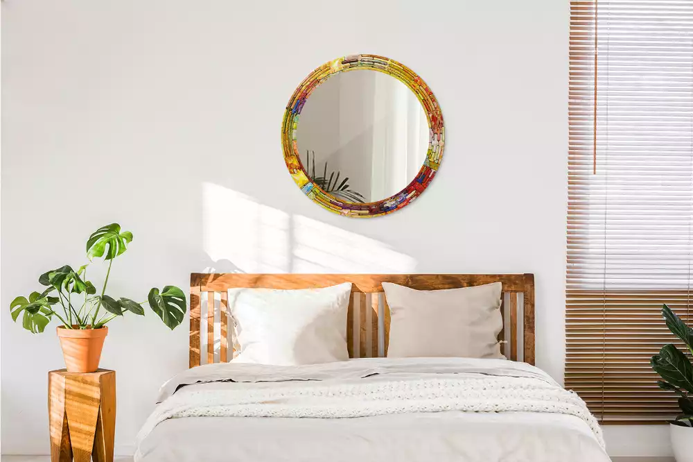 Lustro z drukowaną ramką okrągłe Kolorowy witraż