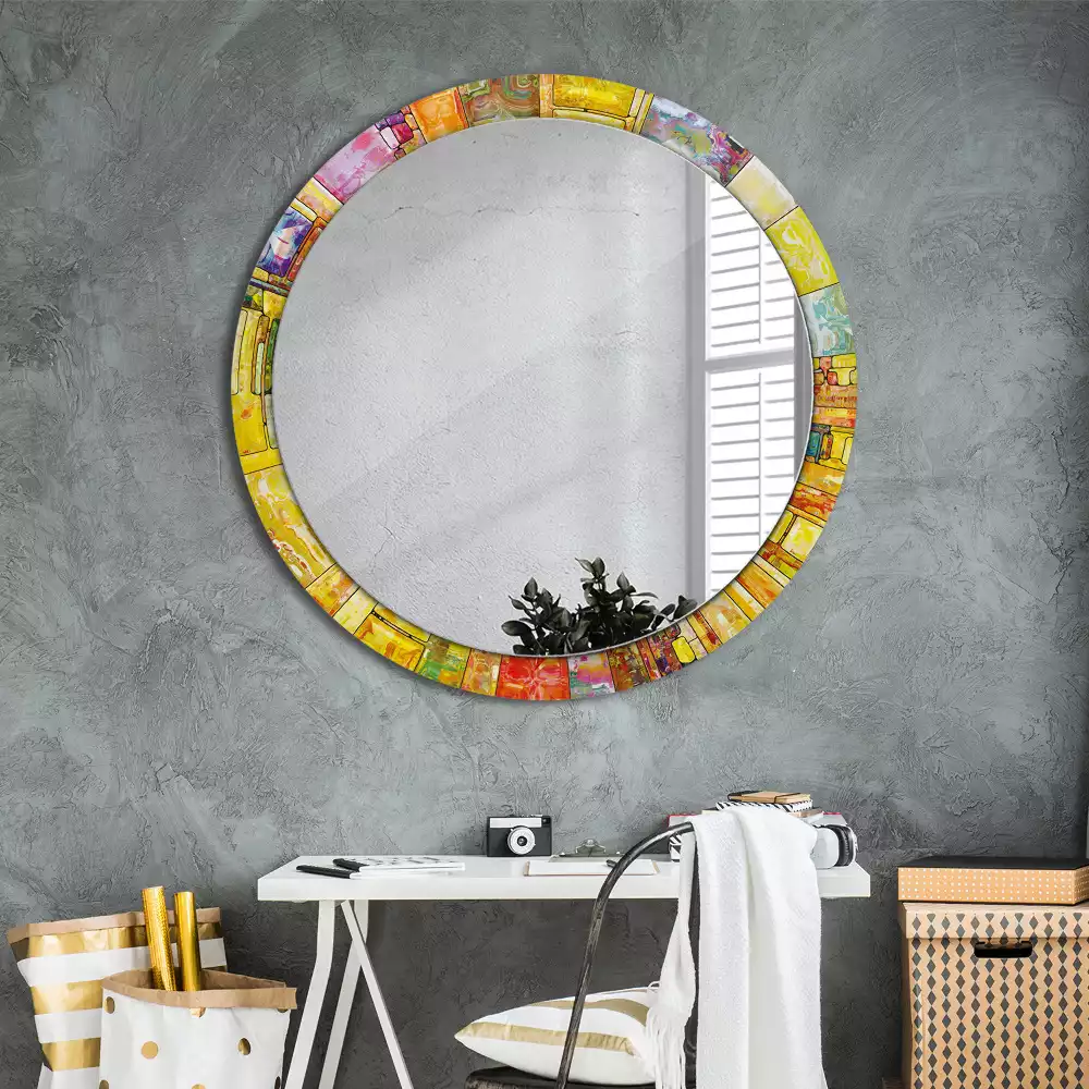 Lustro z drukowaną ramką okrągłe Kolorowy witraż