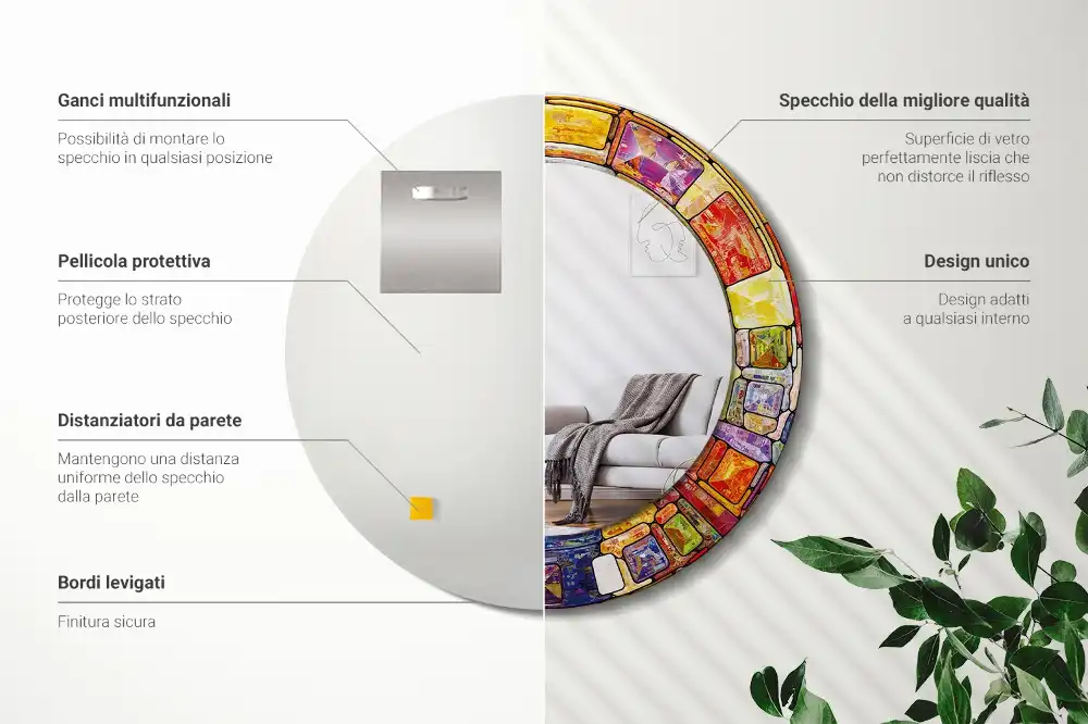 Lustro z drukowaną ramką w motywie kolorowego witrażu