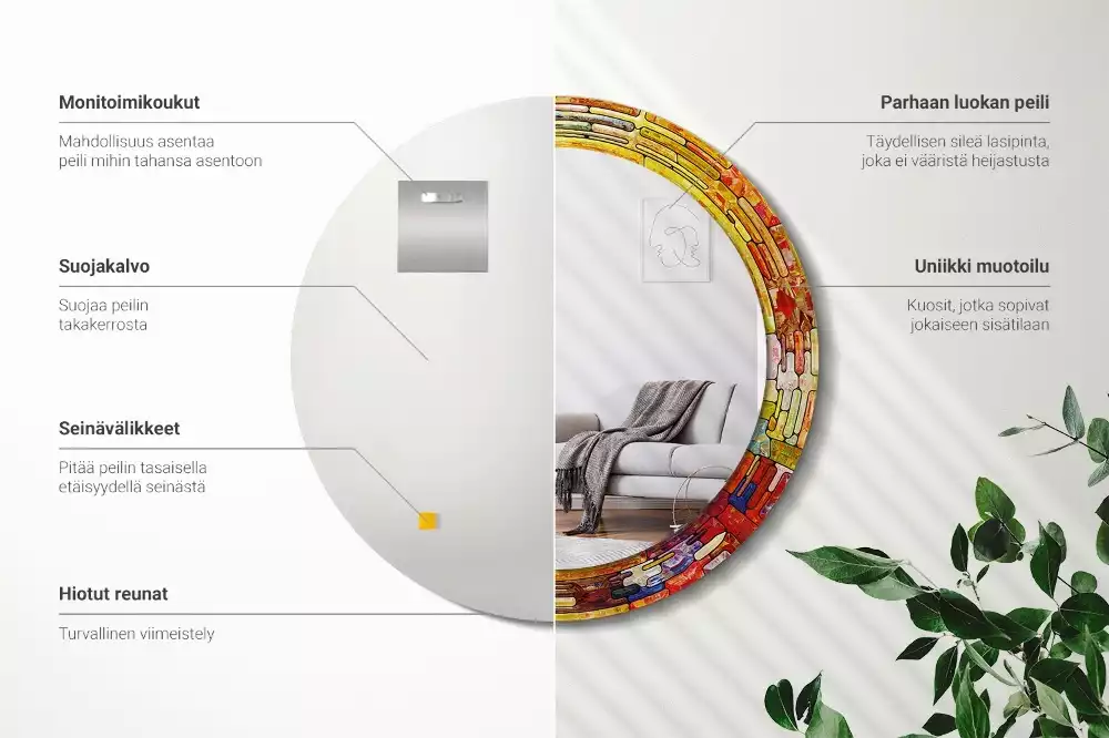 Lustro z drukowaną ramką okrągłe Kolorowy witraż