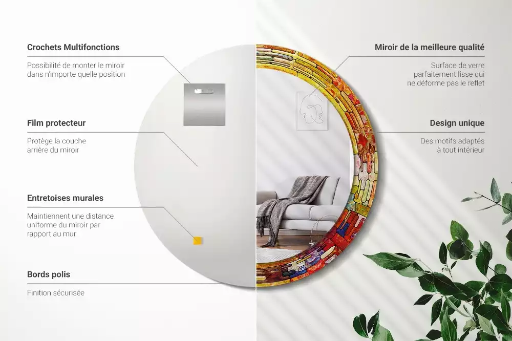 Lustro z drukowaną ramką okrągłe Kolorowy witraż