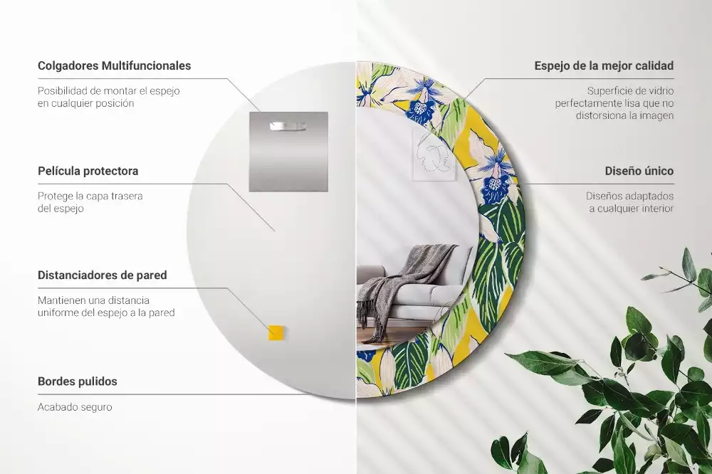 Lustro ścienne dekoracyjne w kształcie okręgu z motywem orchidei