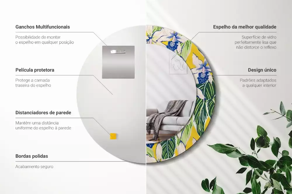 Lustro ścienne dekoracyjne w kształcie okręgu z motywem orchidei