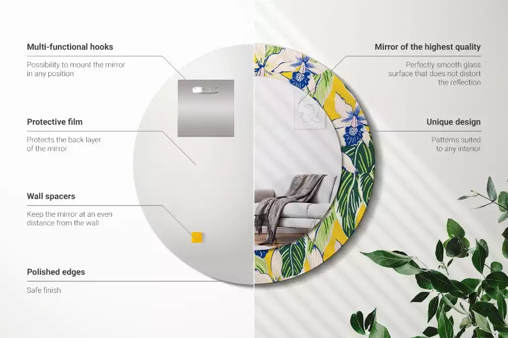 Lustro ścienne dekoracyjne w kształcie okręgu z motywem orchidei