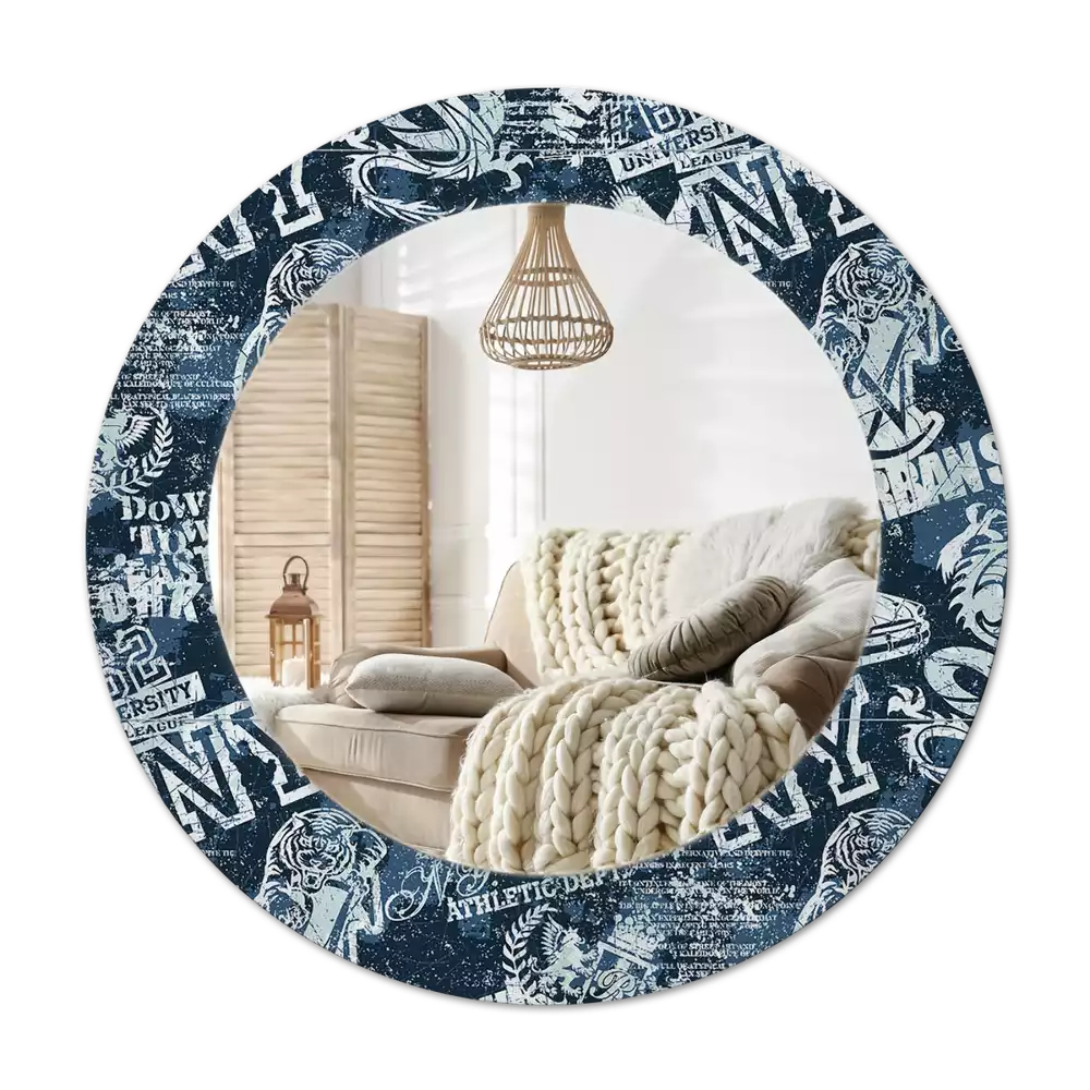 Lustro z ramą z nadrukiem w kształcie koła z motywem kolażu Nowy Jork