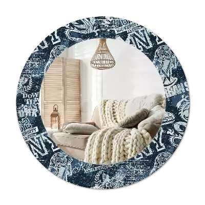 Lustro z ramą z nadrukiem w kształcie koła z motywem kolażu Nowy Jork