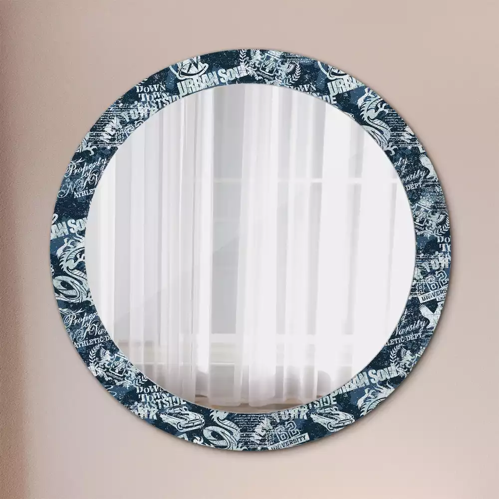 Lustro z ramą z nadrukiem w kształcie koła z motywem kolażu Nowy Jork