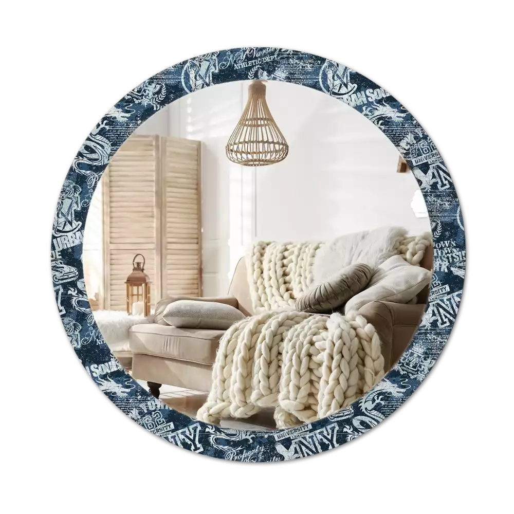 Lustro z ramą z nadrukiem w kształcie koła z motywem kolażu Nowy Jork