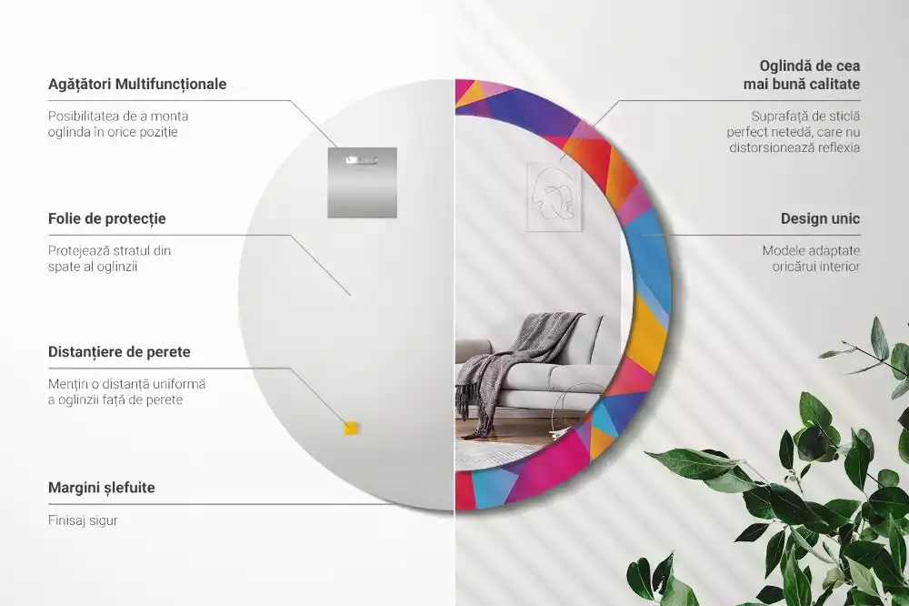 Lustro z drukowaną ramką o motywie kompozycji geometrycznej