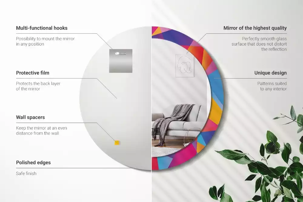 Lustro z drukowaną ramką o motywie kompozycji geometrycznej
