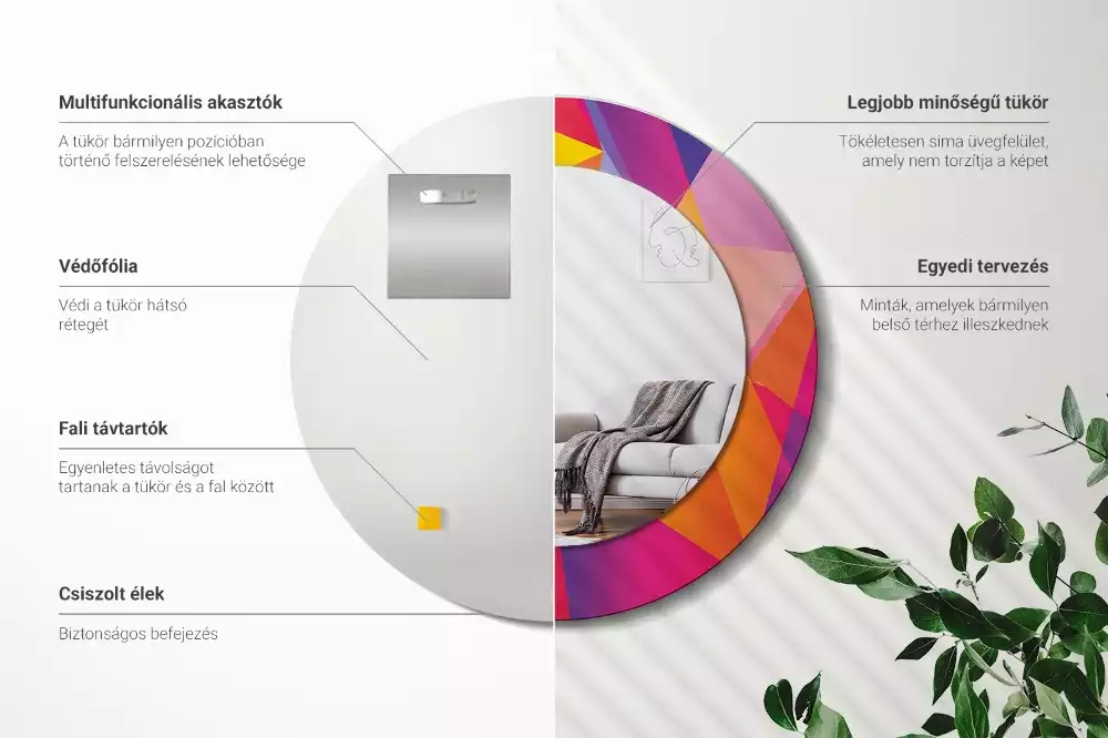 Lustro z drukowaną ramką o motywie kompozycji geometrycznej