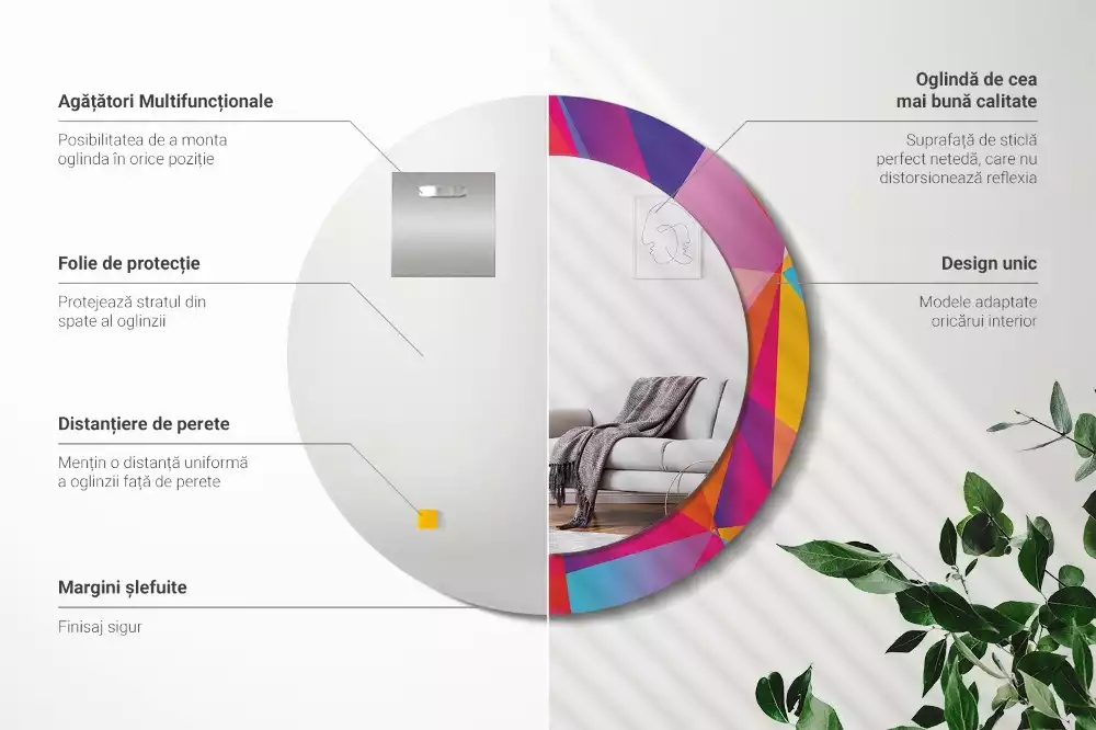Lustro z drukowaną ramką o motywie kompozycji geometrycznej