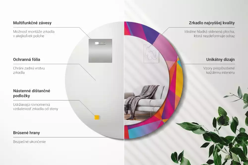 Lustro z drukowaną ramką o motywie kompozycji geometrycznej