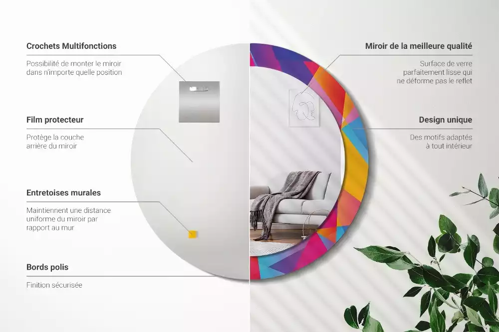 Lustro z drukowaną ramką o motywie kompozycji geometrycznej