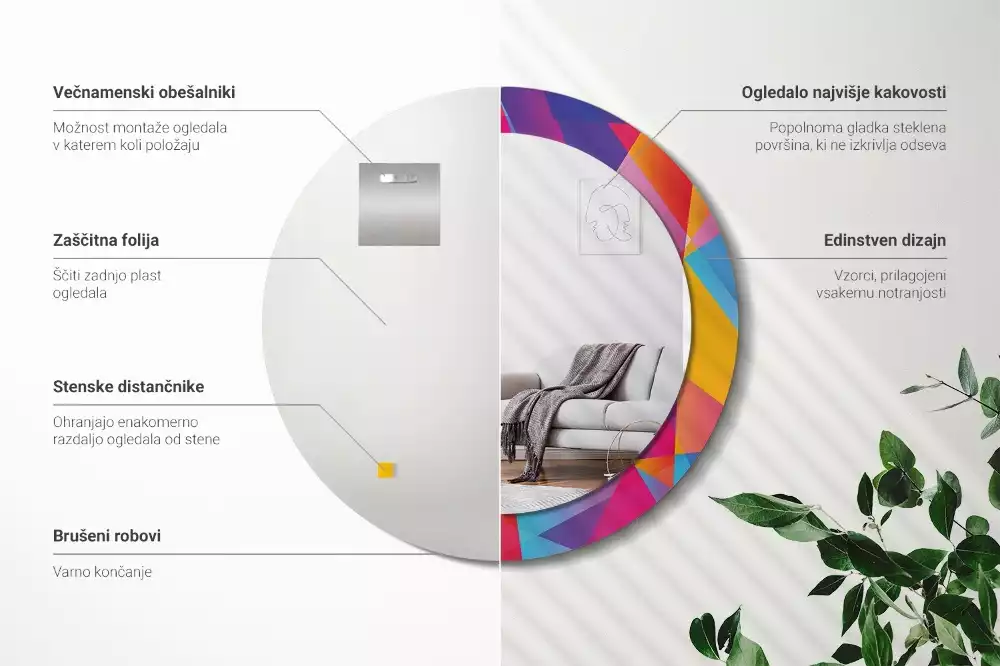 Lustro z drukowaną ramką o motywie kompozycji geometrycznej