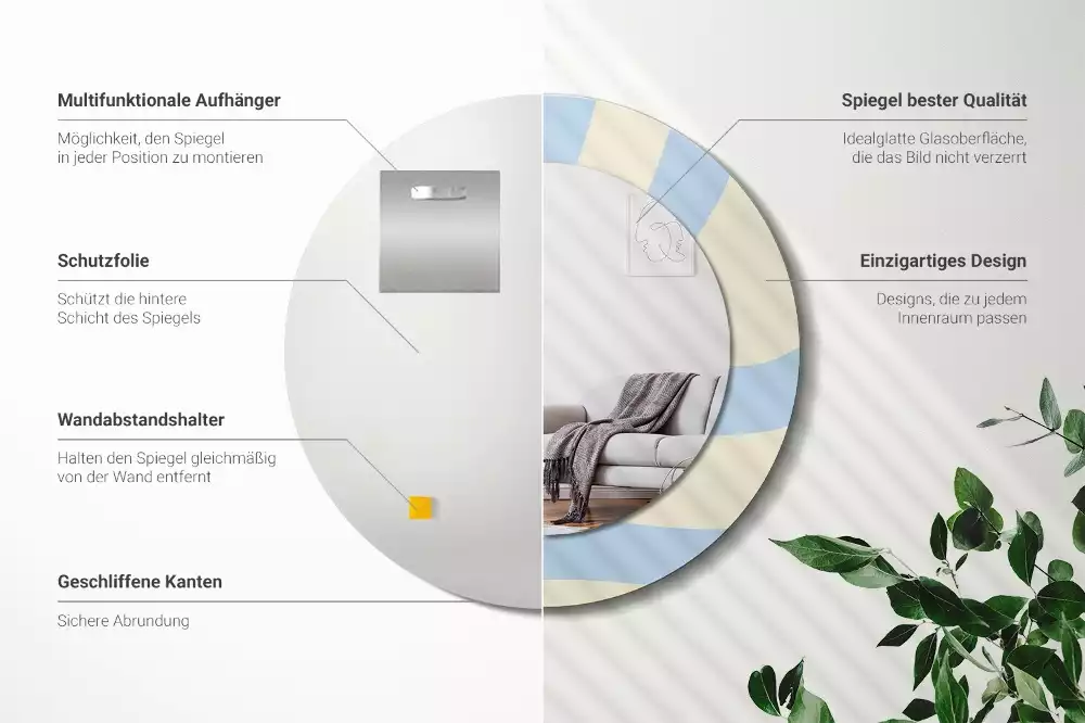 Lustro z ramą i nadrukiem o abstrakcyjnym, okrągłym kształcie