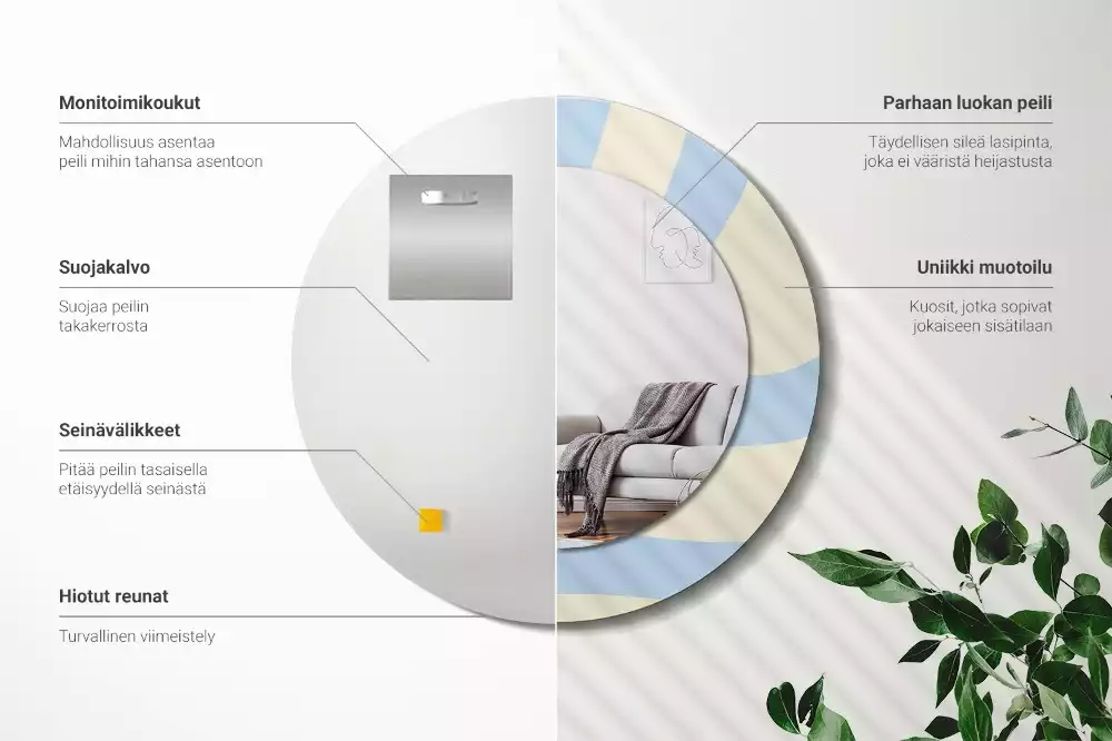 Lustro z ramą i nadrukiem o abstrakcyjnym, okrągłym kształcie