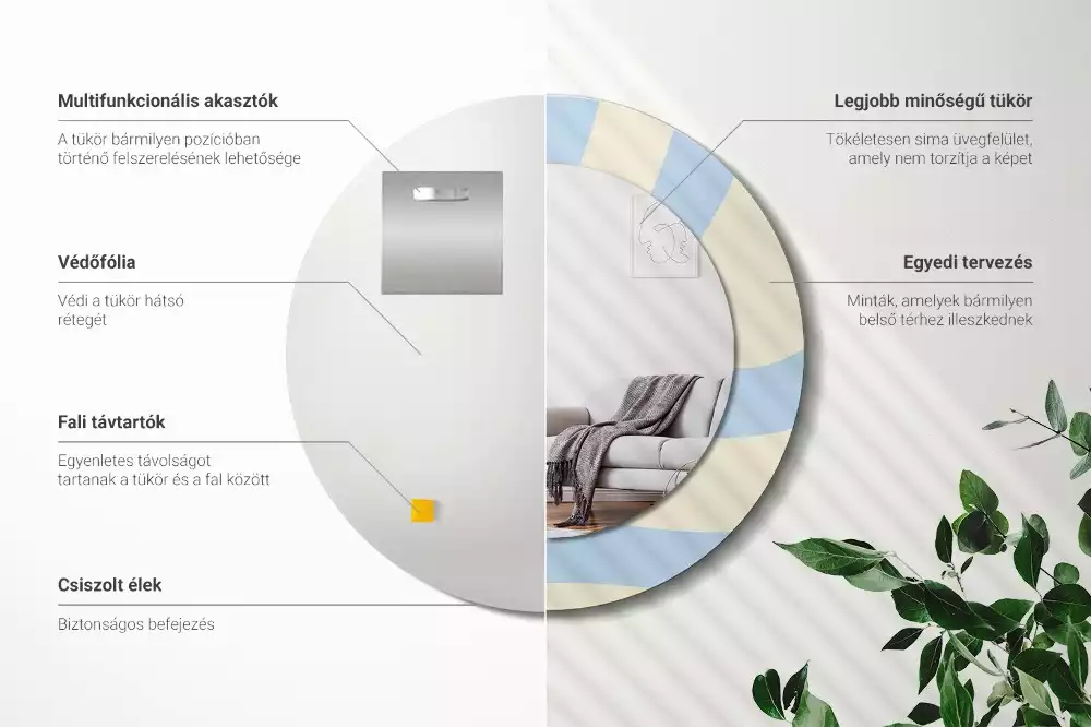 Lustro z ramą i nadrukiem o abstrakcyjnym, okrągłym kształcie