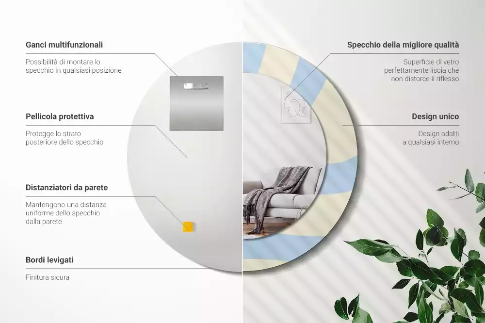 Lustro z ramą i nadrukiem o abstrakcyjnym, okrągłym kształcie