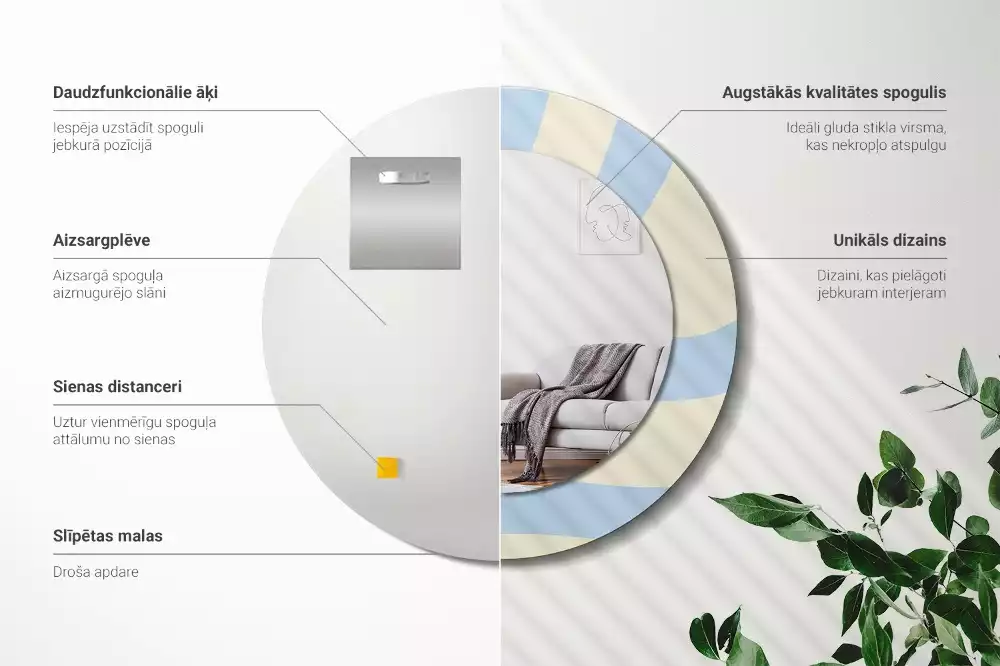 Lustro z ramą i nadrukiem o abstrakcyjnym, okrągłym kształcie