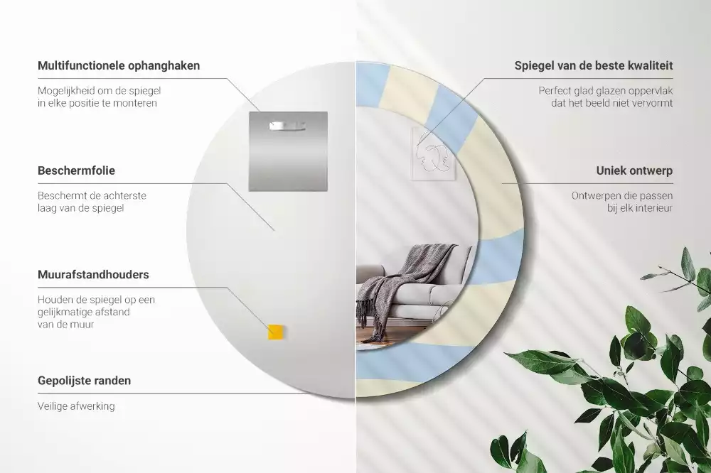 Lustro z ramą i nadrukiem o abstrakcyjnym, okrągłym kształcie