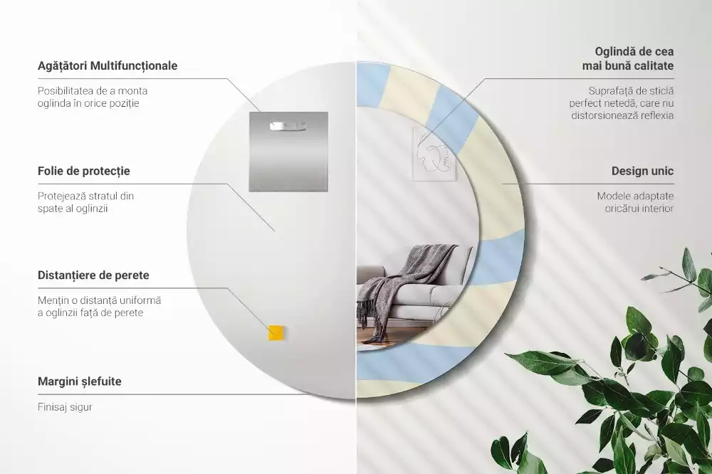 Lustro z ramą i nadrukiem o abstrakcyjnym, okrągłym kształcie