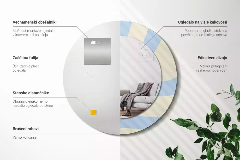 Lustro z ramą i nadrukiem o abstrakcyjnym, okrągłym kształcie