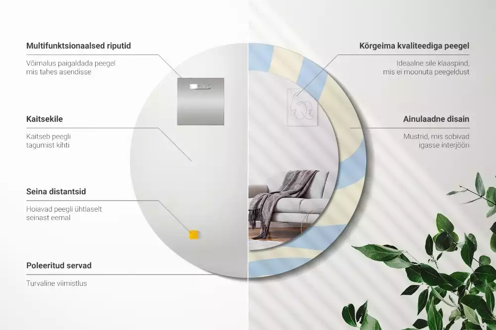 Lustro z ramą i nadrukiem o abstrakcyjnym, okrągłym kształcie