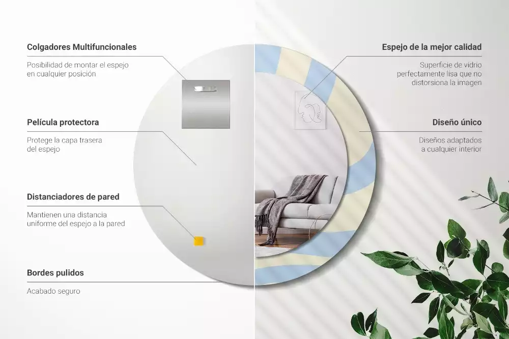 Lustro z ramą i nadrukiem o abstrakcyjnym, okrągłym kształcie