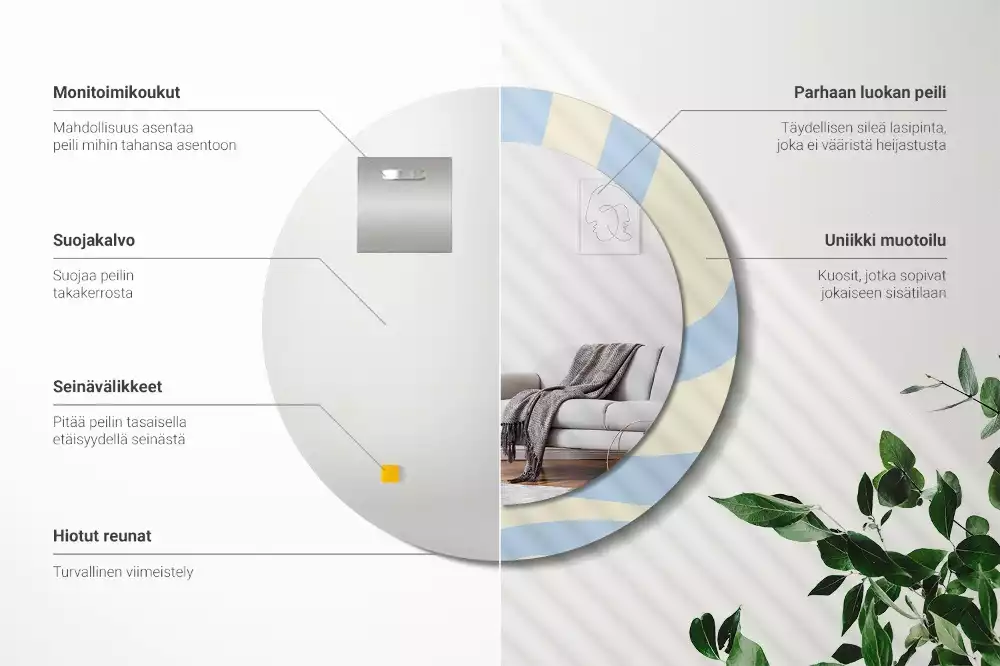 Lustro z ramą i nadrukiem o abstrakcyjnym, okrągłym kształcie