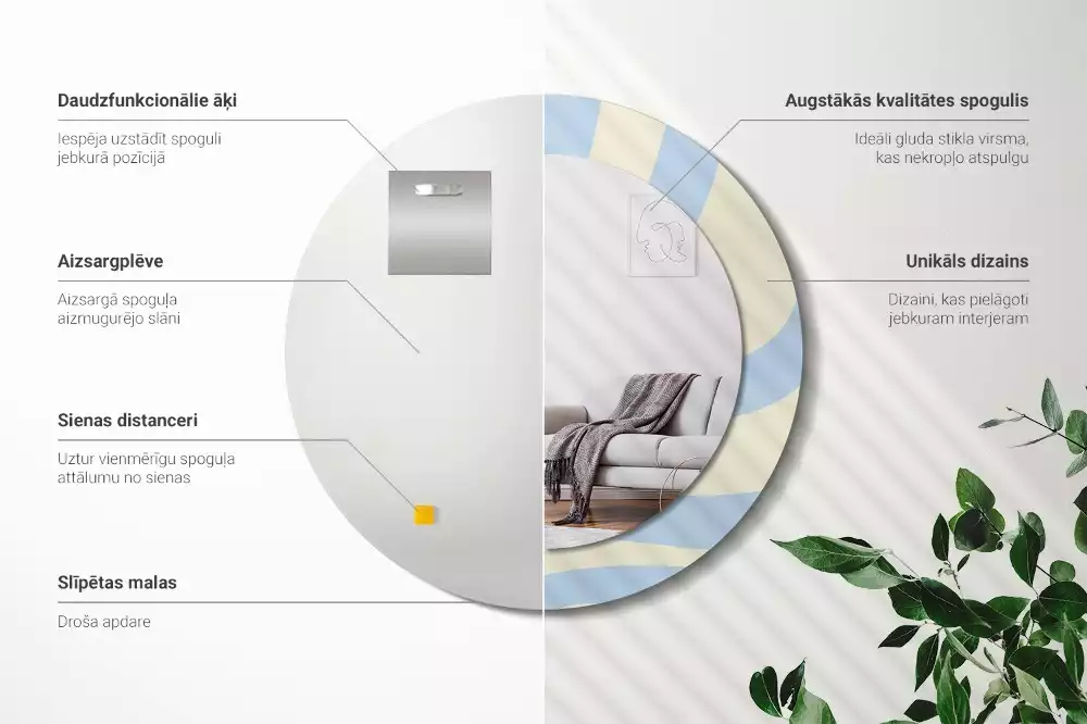 Lustro z ramą i nadrukiem o abstrakcyjnym, okrągłym kształcie