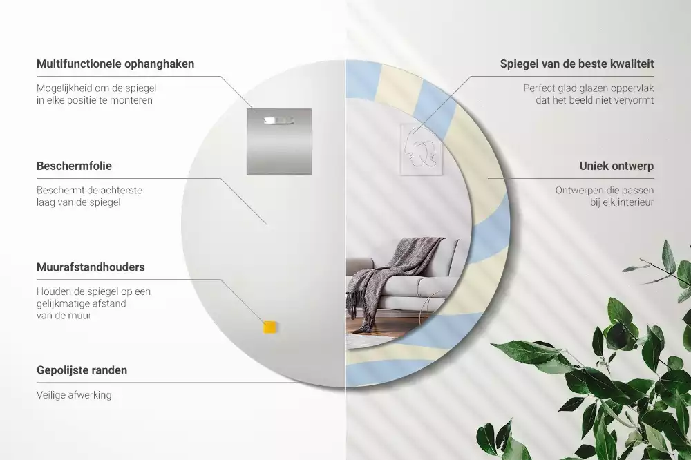 Lustro z ramą i nadrukiem o abstrakcyjnym, okrągłym kształcie