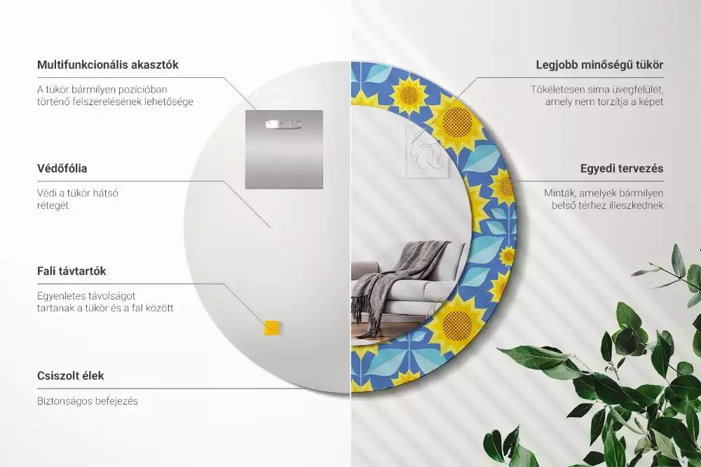 Lustro z drukowaną ramką w motywie geometrycznych słoneczników