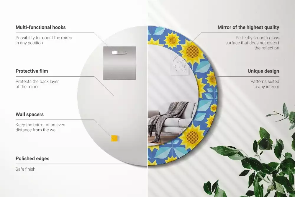 Lustro z drukowaną ramką w motywie geometrycznych słoneczników