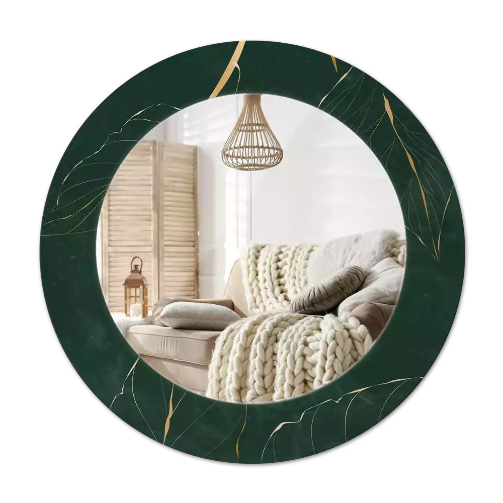 Lustro ścienne dekoracyjne w kształcie okręgu z dekoracyjnym konturem liści