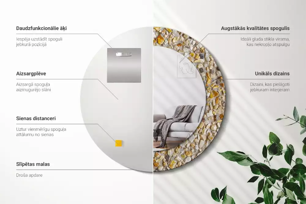 Lustro w ramie z nadrukiem o okrągłym kształcie z motywem lastrykowym