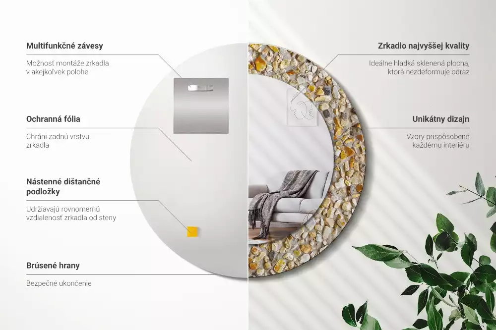 Lustro w ramie z nadrukiem o okrągłym kształcie z motywem lastrykowym