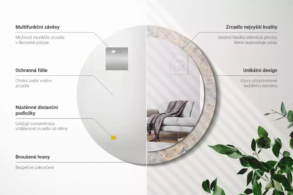 Lustro z drukowaną ramką o motywie startych kafelków