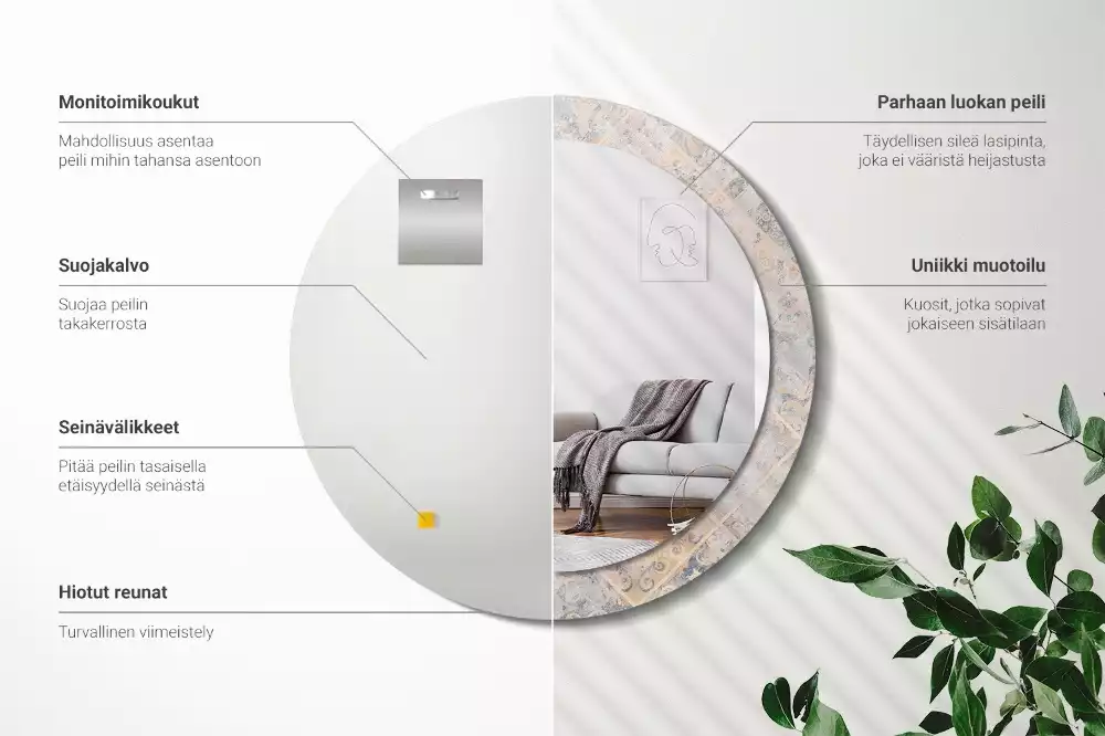 Lustro z drukowaną ramką o motywie startych kafelków