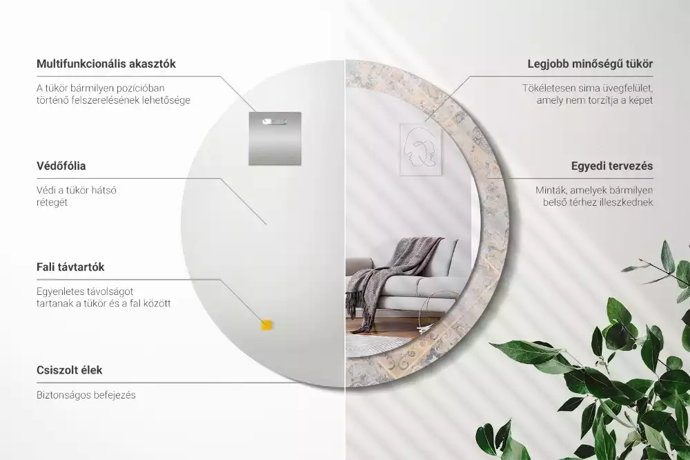 Lustro z drukowaną ramką o motywie startych kafelków