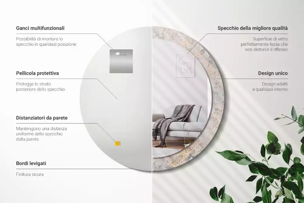 Lustro z drukowaną ramką o motywie startych kafelków