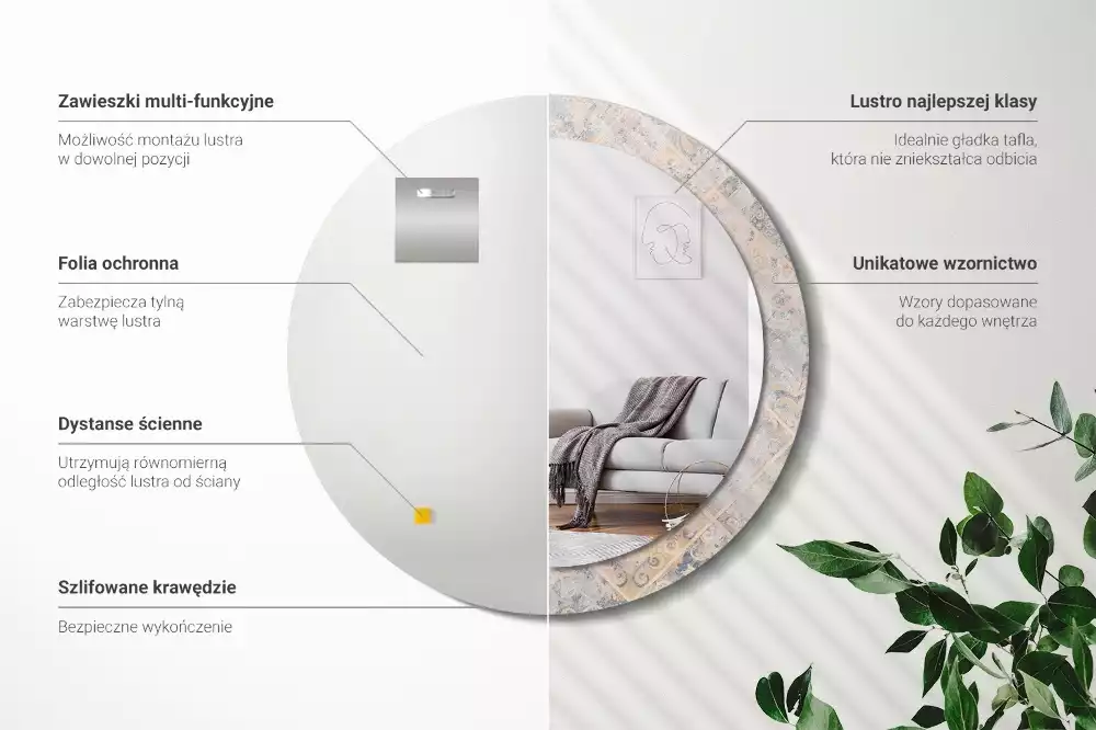 Lustro z drukowaną ramką o motywie startych kafelków