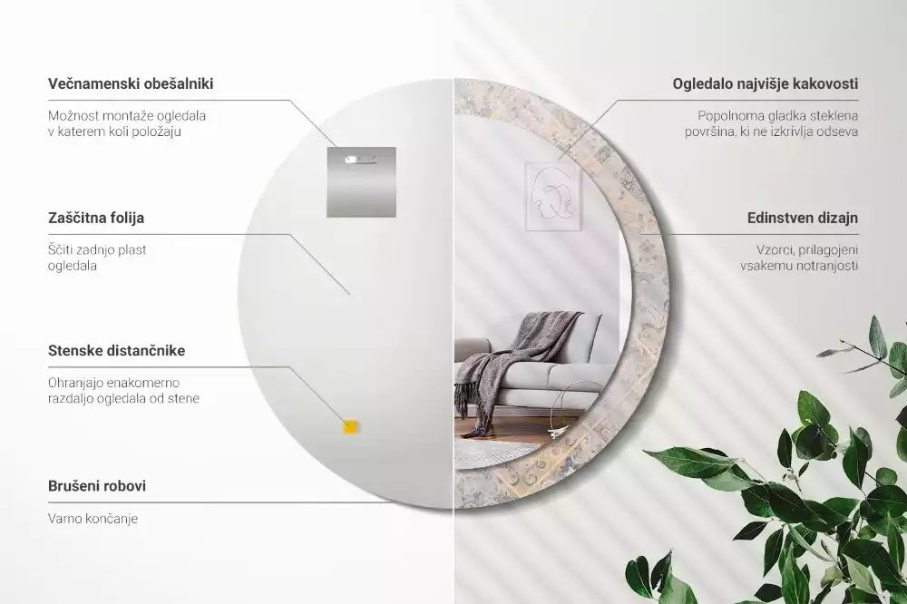 Lustro z drukowaną ramką o motywie startych kafelków