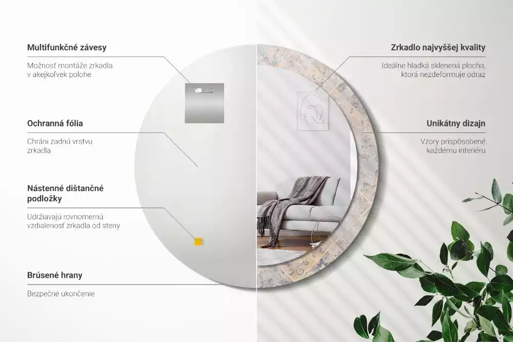 Lustro z drukowaną ramką o motywie startych kafelków