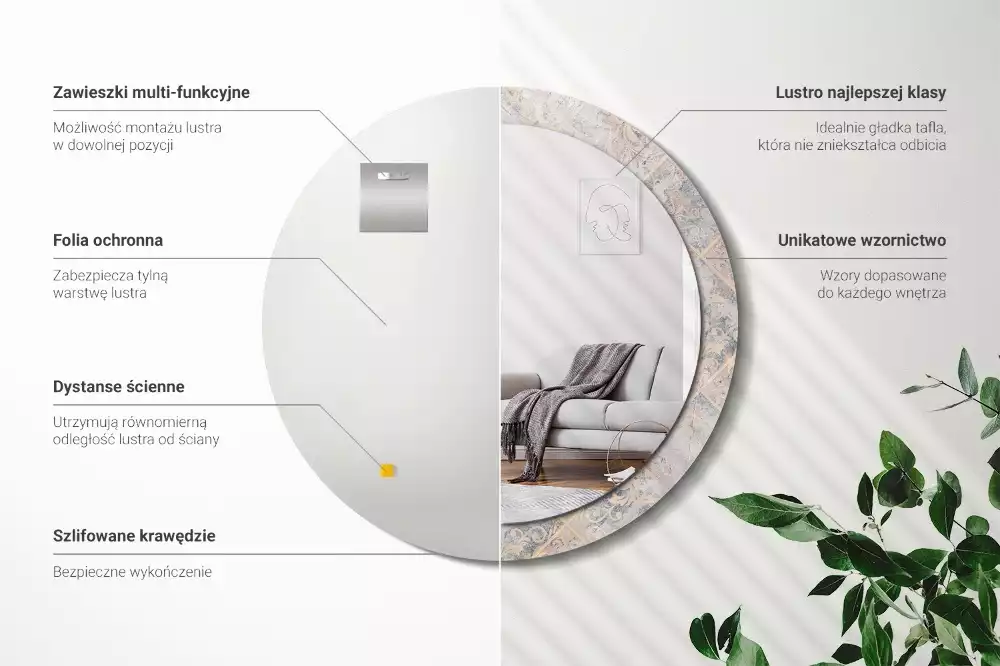 Lustro z drukowaną ramką o motywie startych kafelków