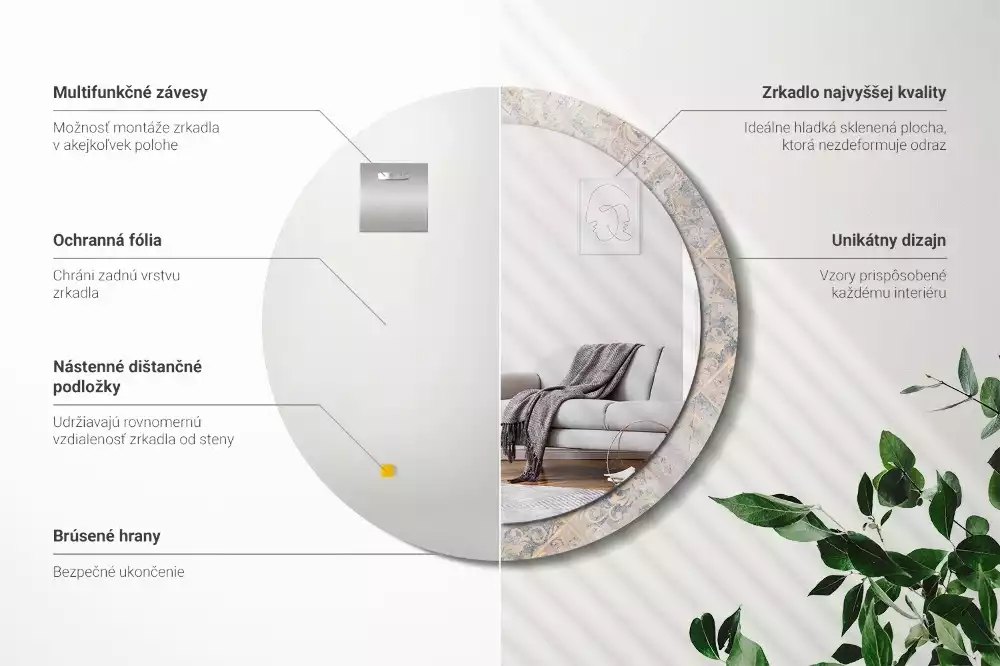 Lustro z drukowaną ramką o motywie startych kafelków