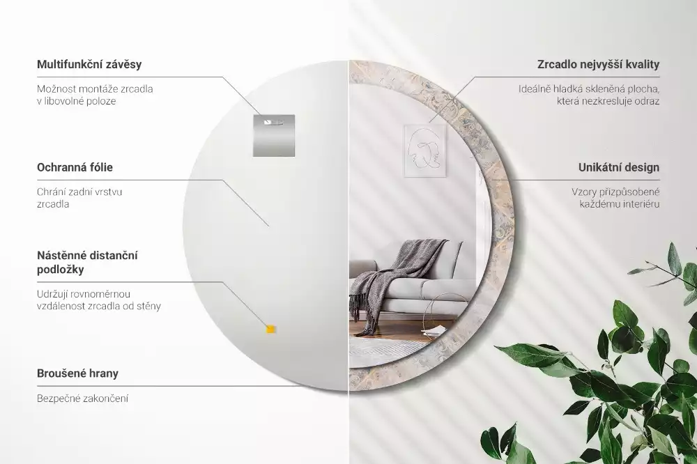 Lustro z drukowaną ramką o motywie startych kafelków