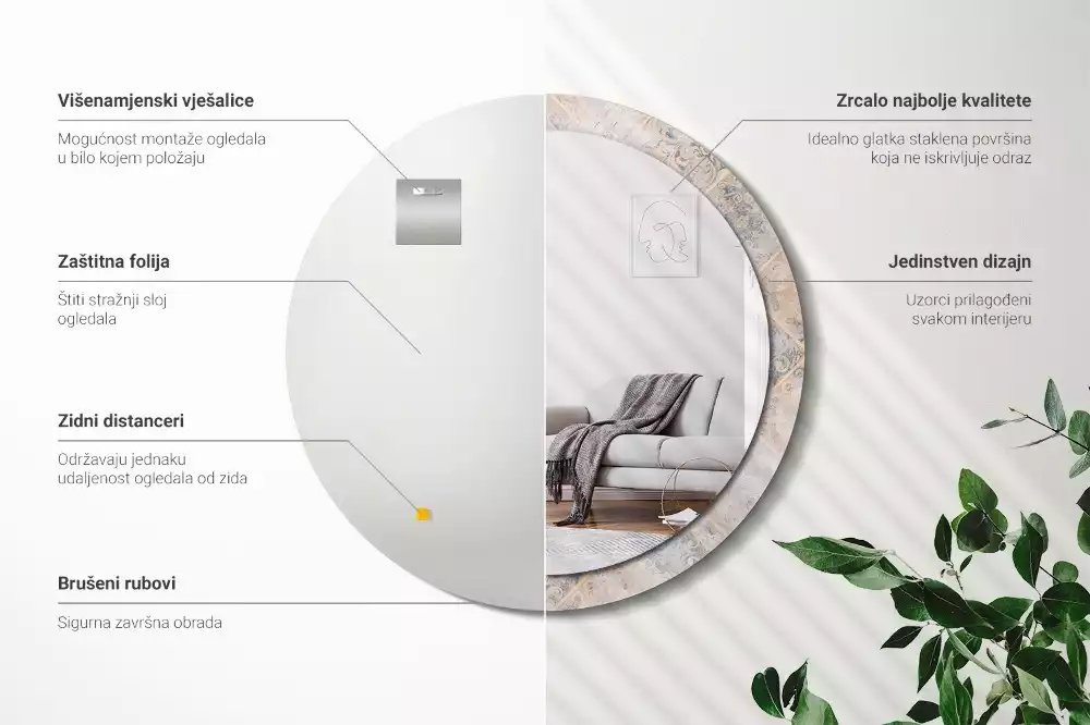 Lustro z drukowaną ramką o motywie startych kafelków