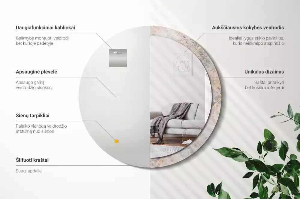 Lustro z drukowaną ramką o motywie startych kafelków