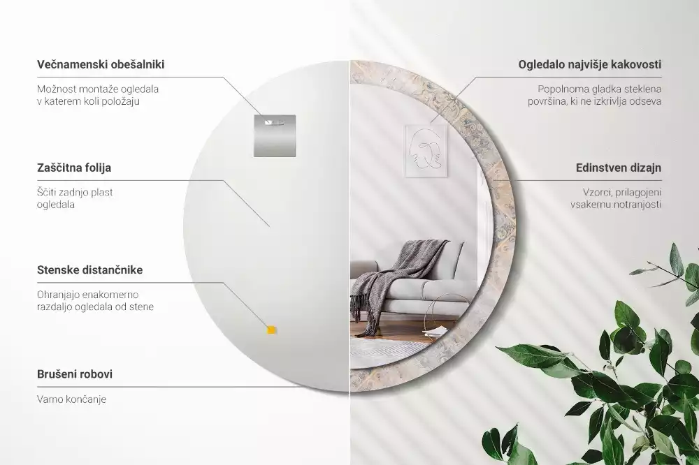 Lustro z drukowaną ramką o motywie startych kafelków